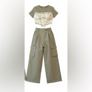 CHICWAYS Green Wide Leg Pants Set NWOT